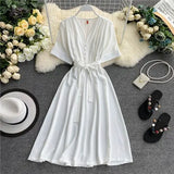 Spring New V Neck Summer Midi Long Dress Vestido De Festa Evening Party Bandage Women Casual Elegant High Waist