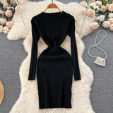 Women Striped Midi Sweater Dress Long Sleeve Elastic Waist Slim Warm Dress Fashion 2022 Ladies Thick Knitted