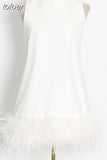 Summer Fashion Mini Dress For Women Round Neck Sleeveless Patchwork Feathers Loose Dresses Female 2023 Clothing