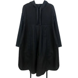 2022 New Spring Hooded Long Sleeve Drawstring Black Fold Split Joint Loose Long Dress Women Fashion Tide