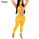 Bandana Scarf Print Sexy Jumpsuits for Women Hollow Out With Mask Playsuit 2023 New Fashion Bandage Women Sexy