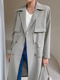 Fashion Women's Windbreaker Lapel Double Breasted Lace-up Pockets Solid Color Long Lady Trench Coat Autumn 2023 New