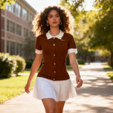 Wind Bumping Collar Short Sleeves Covert Thin 100 Folded Knitted