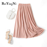 Pleated Midi Skirt Elastic High Waist Sweet Casual 2020 Summer Slim Long Preppy Woman's Skirts Maxi Black Skirt