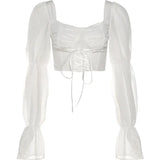Sexy Versatile Square Neck Transparent Bell Sleeves Fashion Simple Advanced Classic Hot Mature Feminine Women's Short