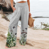 Women's Four-Sided Bullet-Print Trousers High-Waisted Straight-In-Bag Casual Broad-Legged
