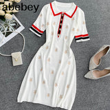 Summer Autumn Sweater Dress Women Knited Short Sleeve Fashion Designer Runway Embroidery Bee Mini
