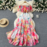 Shoulder Lotus Leaf Side Waist Dress Female Design Feel In The Pendant Pendant Print Chiffon