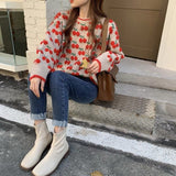 Korobov 2021 Autumn Winter New Women Embroidery Knit Pullovers Korean Long Sleeve Hit Color Patchwork Sweaters Women