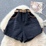 And Waist Cowboy Broad-Legged Shorts Women Retro Niche High-Rise Thin Casual Hot