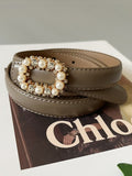 Fashion Women's PU Leather Belt Diamond Decoration Pearl Dress Belt Solid Color Belts All Season 2023 Trend New