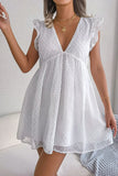 Dot Deep V Ruffle Shoulder Mini