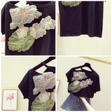 Korean Fashion Women T-shirts Short Sleeve T Shirt 2023 Summer Embroidery Flower Top Ladies White Graphic Tees