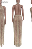 Crochet Knit Beach Long Dress for Women Summer Halter Neck Backless See Through Robe Elegant Solid Holiday Vacation