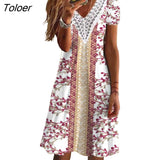 Women Maxi Dress Floral Print Lacet V Neck Party Dress Summer Loose-fitting Long Ladies Sexy Boho Dress for Party