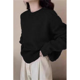 And Winter Soft-Cuffed Solid Color Long Sleeves Knitted Jersey Casual Bottom Korean Soft Lazy Wind Cover Sweater