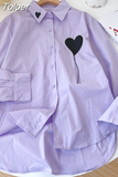 Blouse for Female 2023 Heart Embroidery Casual Korean Fashion Oversize Shirt Loose Femme Womens Tops Tassel Chic