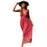 Summer New Large Swing Skirt Women's Bohemian V Tie Sling Broken Floral