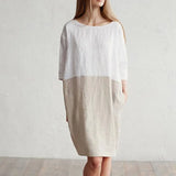 Dress Women Summer 2022 Casual Patchwork 1/2 Sleeve Cotton Linen Dress Oversized Loose Pockets Tunic Women Dress