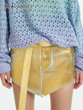 Sexy Gold A Line Skirt For Women High Waist Straight Denim Mini Irregular Hem Skirts Female Fashion New 2022