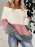 And Winter New Word Collar Shoulder Splicing Bump Color Loose Knitting Jacket