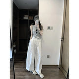 Atmosphere Is Beautiful Wearing A Korean Slimming Knitted Vest White Broad Leg Casual Pants Set