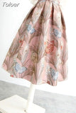 Temperament Skirts for Women 2023 Faldas Mujer De Moda Fashion Pink Print Vintage A-line Pleated Skirt High Waist Korean