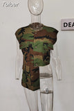 Fashion Women's Short Tank Tops Round Neck Sleeveless Asymmetric Patchwork Camouflage Printed Vest Summer 2023 New
