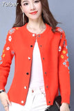 Flower Pattern Knitted Cardigans Sweater Women O Neck Single Breasted Elegant Pull Femme Casual Coat Jacket