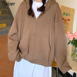 Black Hooded Zip Up Sweatshirts Women Fashion New Korean Style Long Sleeve Camel Hoodie Pocket Drawstring Sweatshirt