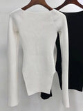 2023 new Autumn and Fit fashion women clothes cashmere sqaure collar full sleeves elastic high waist sexy pullover