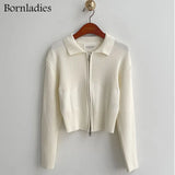 Korean Style Autumn Kintted Caidigans for Women Silm Waist Zipper Short Green Sweater Tops Chic Long Sleeve
