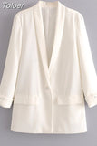MODA Women Fashion Front Button Office Wear Blazer Coat Vintage Long Sleeve Flap Pockets Female Outerwear Chic Vestes