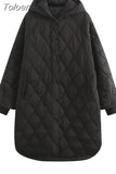 MODA 2023 Women Loose Warm Mid-length Hooded Cotton Jacket Quilted Coat Ladies Pattern Parka Casual Female Chic Thick