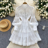 Court Lantern Sleeve Dress Girl Spring Hook Flower Embroidery Design Famous Light Luxury Royal Sister Temperament