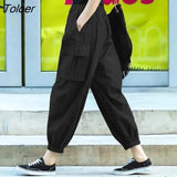 Sreetwear Loose Harem Pants Women 2023 Summer Wide Leg Big Pocket Cargo Pants Woman Elastic Waist Causal Trousers