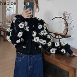 Floral Jackets Vintage Crop Puff Sleeve Jacket Women Autumn Winter Clothes Korean Fashion Coats Female Tops