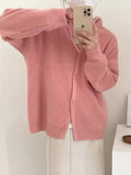 Korean Fashion Cardigan Women Single-breasted Long Sleeve Top Drawstring Hooded Knitted Sweater Coat Cardigan Crop