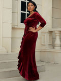 Size Ruffled Three-Quarter Sleeve High-Low Velvet
