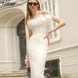 Off the Shoulder Sexy Dresses for Women 2023 Winter Sleeveless Fur Collar Mermaid Dress Elegant Party Evenig