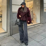 Teddy Burgundy Faux Fur Coat-Outfit