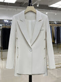 Fashion Women's Blazer Loose Notched Collar Single Button Irregular Long Sleeve Beige Suit Jackets Summer 2023 New