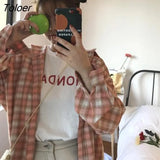 Women Spring Long Sleeve Plaid Loose 2XL Students All-match Street Wear Korean Style Leisure Blouses Womens Tops Chic