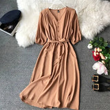 Spring New V Neck Summer Midi Long Dress Vestido De Festa Evening Party Bandage Women Casual Elegant High Waist