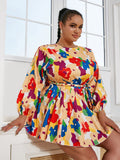 Size Printed Mini Dress with Braided