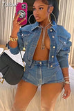 Two Piece Set Blue Denim Jacket and Shorts Streetwear Fall Outfits Fashion Women 2023 Matching Sets