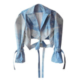 Loose Fit Blue Printed Big Size Short Jacket New Lapel Long Sleeve Women Coat Fashion Tide Spring Autumn 2023