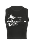 Guitar Ribbed Cropped Tank Top-Outfit