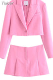MODA 2023 Women Blazer Suit Two Piece Sets Turn-down Collar Blazers Tops And Pleated Skirts Femme High Street Y2K