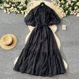 Lantern Sleeve Strap With Waist Single Buckle Dress + Inside The Sling Dress